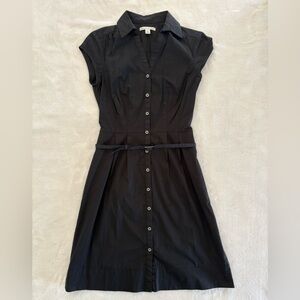 Banana Republic | 6 | Black Button Down Collared Shirt Dress Cap Sleeves & Belt